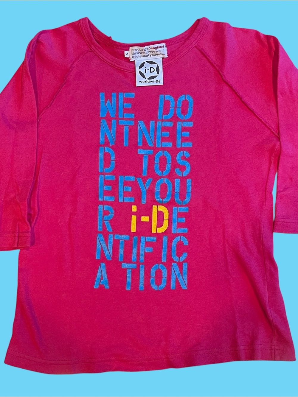 i-D Worldwi-De Pink Graphic 3/4 Sleeve Shirt - Vintage - One of a kind